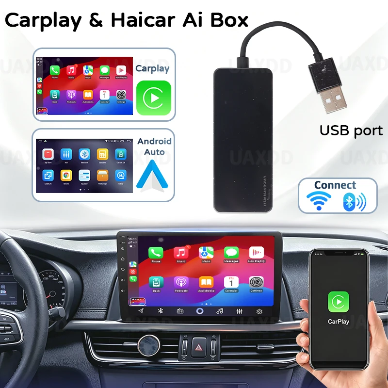 Android System Car Carplay Bluetooth Navigation Connect Wired Wifi Automotive Machine Mobile Interconnection Adapter Usb Play