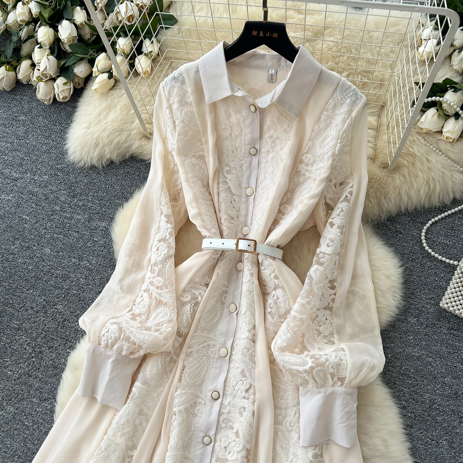 فساتين سهرة رسمية فاخرة مطرزة بالدانتيل للنساء فستان شيفون بأكمام طويلة قميص نسائي صيفي وخريفي للحفلات