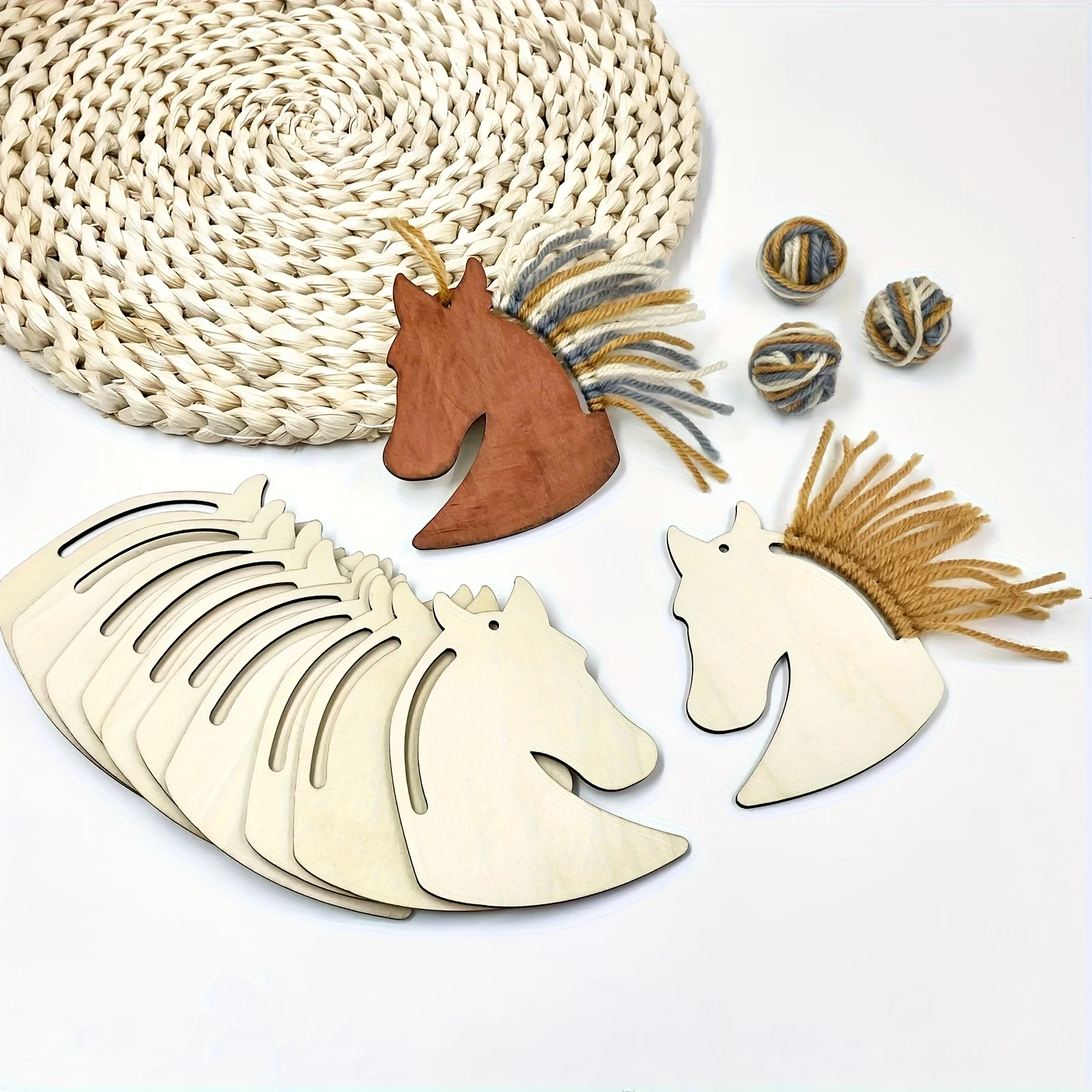 20 piezas de decoraciones de madera con forma de cabeza de caballo - Adornos colgantes artificiales con forma de caballo para manualidades, bodas, San Valentín