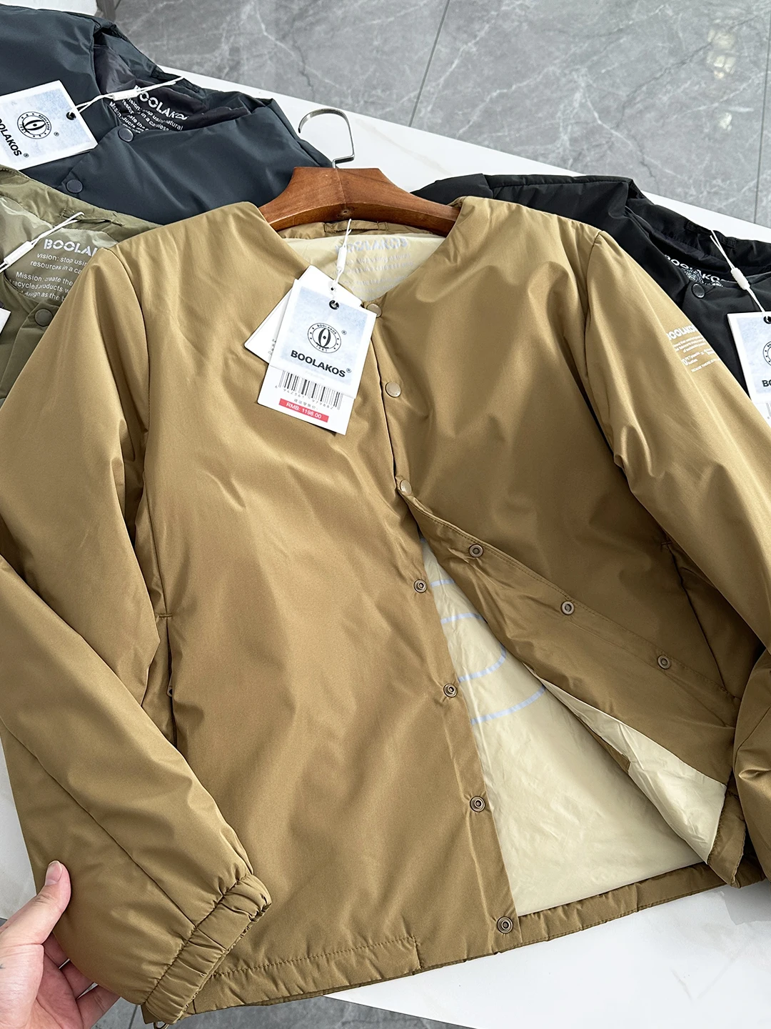 Men's Loose Fit Lightweight Cotton Jacket Collarless Warmth Autumn Winter Outerwear Casual Style round Neck Button Closure