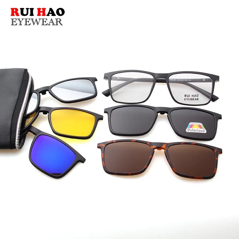 TR90 Glasses Frames With 5PCS Clip on Sunglasses 5PCS Sunglasses Clip With Rectangle Eyeglasses Frame TR2249