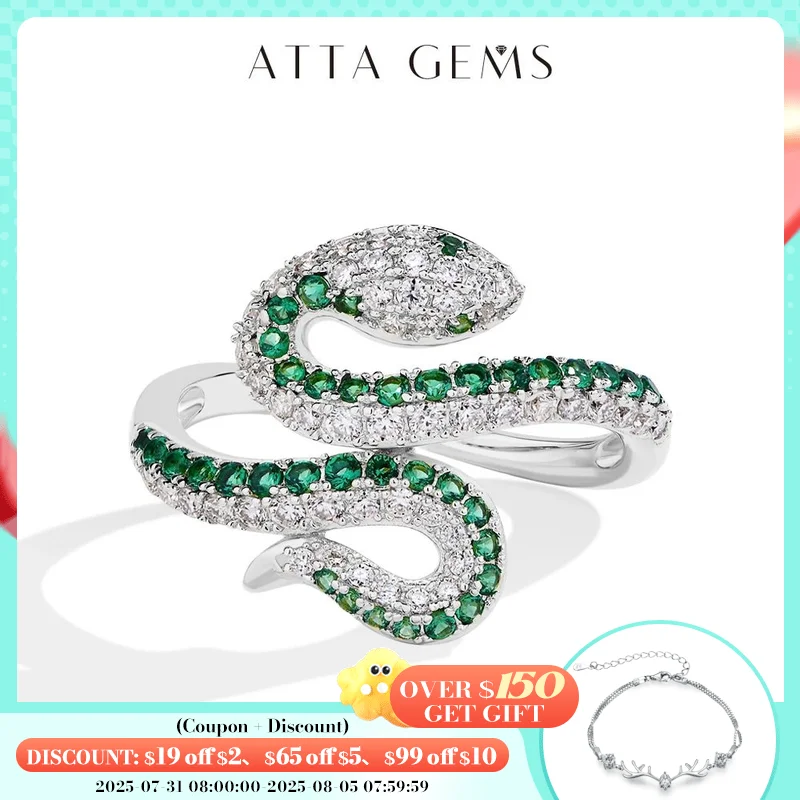 

ATTAGEMS Full Moissanite Ring Snake Shaped DVVS1 Color Diamond 925 Sterling Silver For Women Men Wedding Rings Party Certified