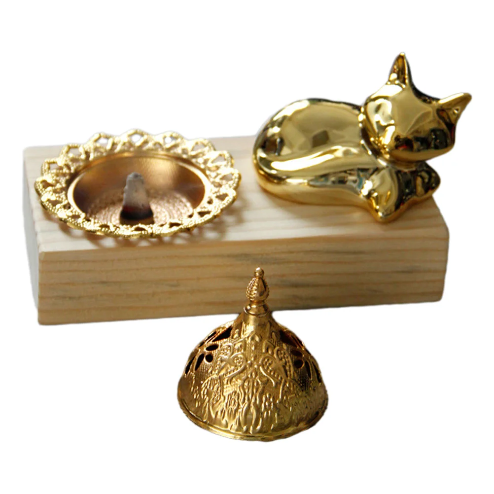 

1Set Incense Burner Wooden Metal Vintage Yoga Meditation Indoor Desktop Cone Incense Holder