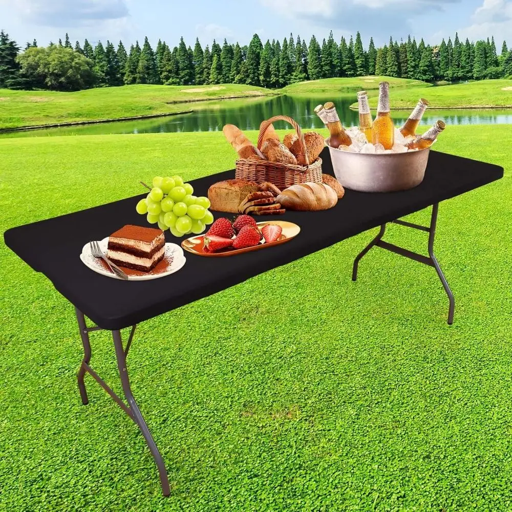Premium Stretch Picnic Table Cloth Folding Washable Patio Table Cover Wind Proof Solid Table Protector Outdoor