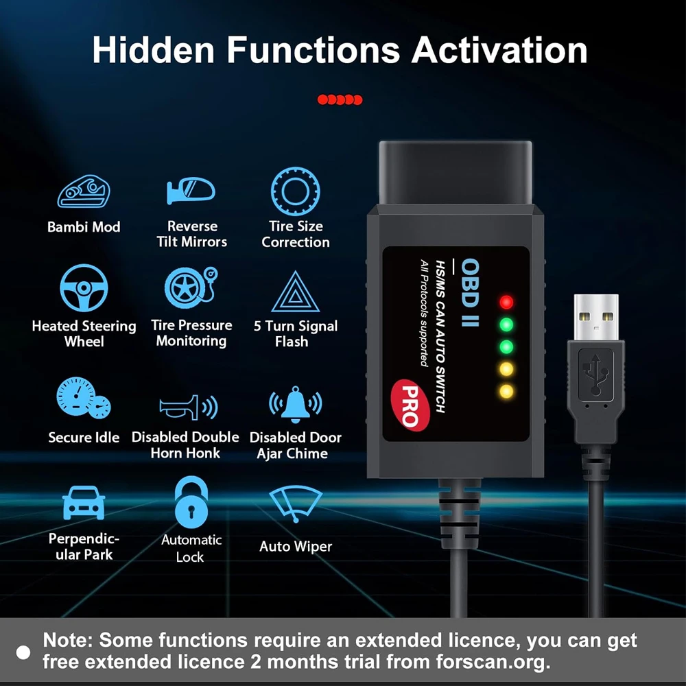 ELM327 V1.5 OBD2 Adapter USB Scanner Fors-can Pro Automatic MS/HS CAN Switch Diagnostic Scanning Tool for Ford Lincoln Mazda Mercury