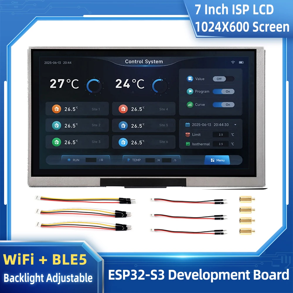WAVESHARE ESP32-S3 7 Inch 1024X600 LCD Development Board WiFi BLE 5 ESP32 Display for Arduino IDE ESP-IDE LVGL GUI HMI Platform