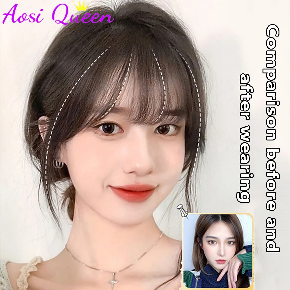 AOSI Synthetic 3D French Bangs Wig For Women With Natural Forehead To Cover White Hair And Increase Hair Volume Bangs Wig Piece