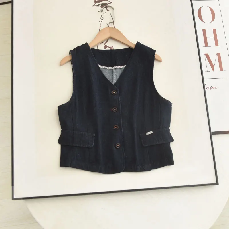 

Ele V-Ne винтажный джинсовый жилет Svel, модный универсальный женский джерт или длина, цвет застежки на одной пуговице