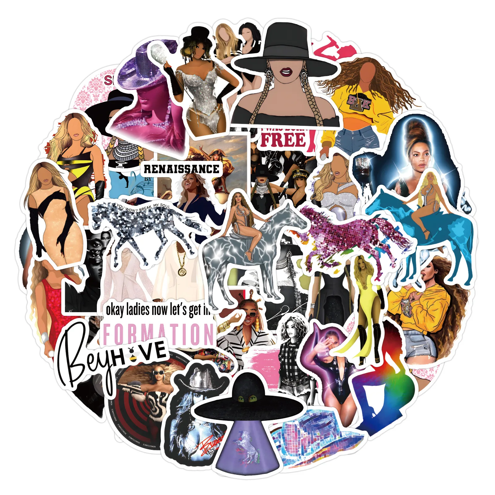 50PCS Singer Cartoon Stickers Beyonce Renaissance Graffiti Funny DIY Decoration Fridge Luggage Laptop Guitar Car Bike Decals Toy