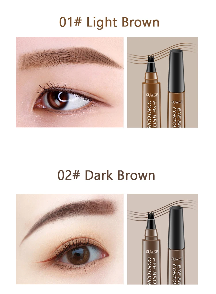 4 Point Eyebrow Pencil Black Brown Waterproof Microblading Liquid Eyebrow Pen Makeup Long Lasting Cosmetic 4 Points Eye Brow Pen