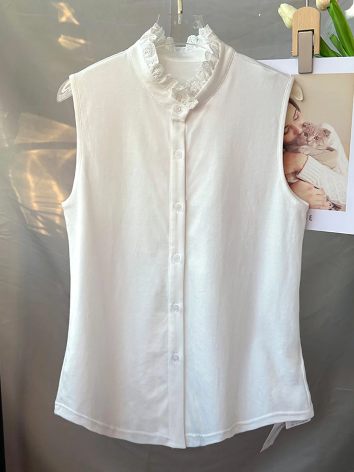 

Белая блузка с кружевным воротником, женская блузка с воротником-стойкой, базовый жилет, новый Sle, универсальная внутренняя одежда, свободный крой для поездок на работу