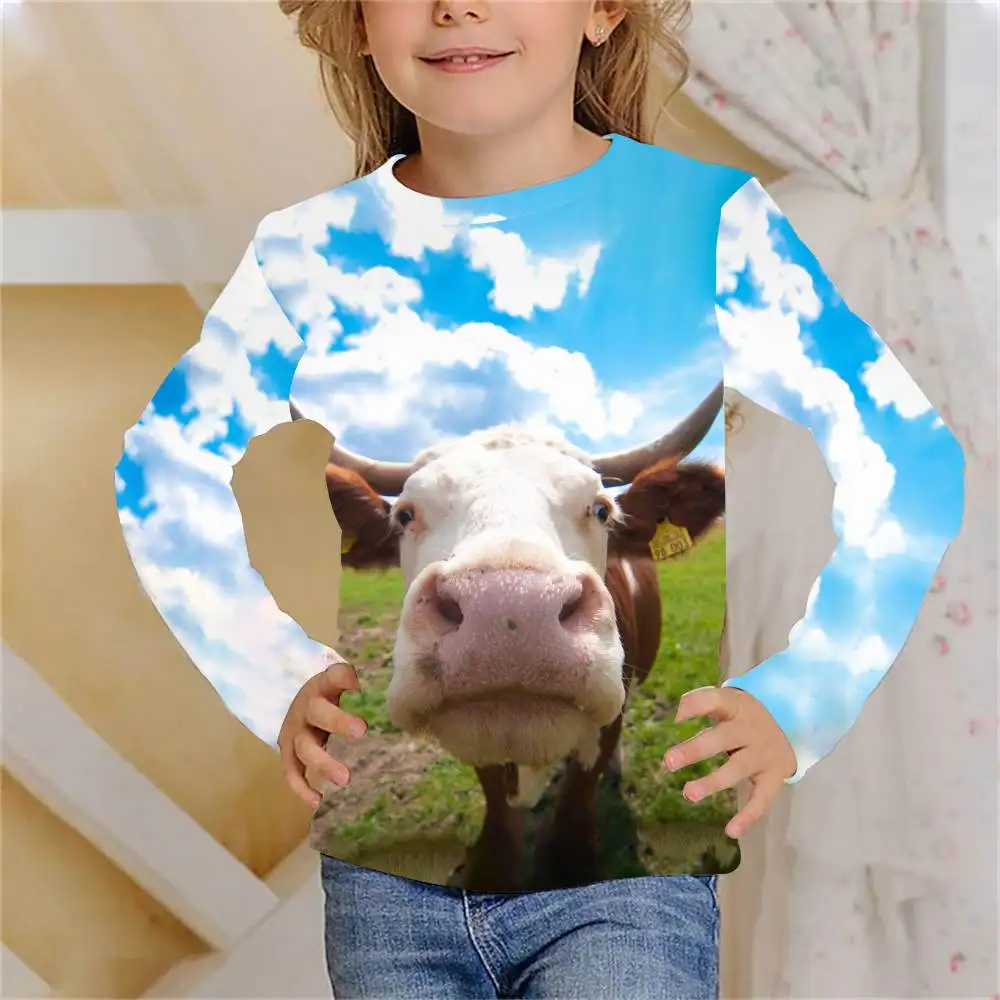 Long Sleeve T-Shirts 3D Print Funny Cow Summer T Shirt Fashion Kids Casual Boys Girls O-Neck Tshirt Tees Tops Children Clothing