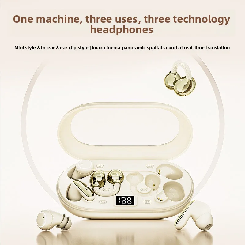 2026 New One-to-Three Sleep In-Ear Wireless Bluetooth Earphones, Sports Style, Clip-On, Digital Display, Long Battery Life view 2
