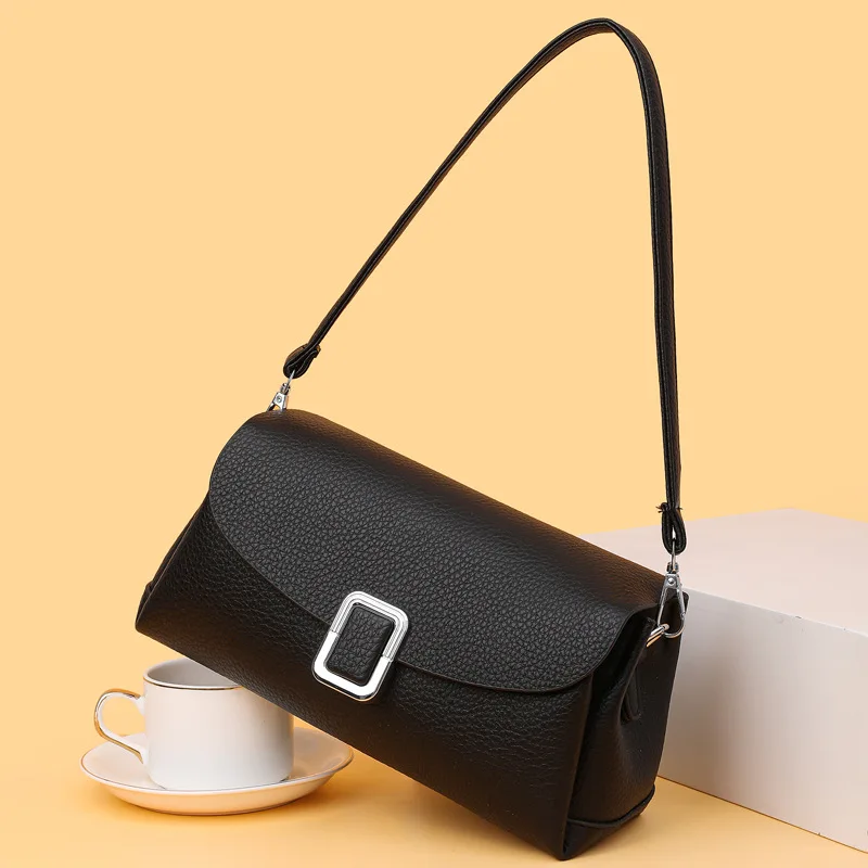 Retro horizontal square women's single-shoulder bag, PU leather wear-resistant flip cover lock crossbody bag