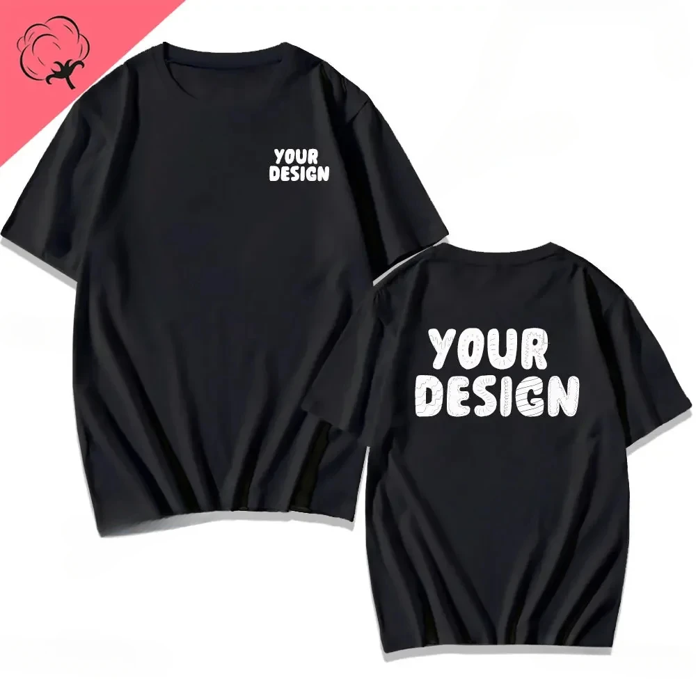 

2025 Customized Printed Cotton Black White T Shirt Harajuku Men Women Tee DIY Your Like Photo or Logo Tshirt Fashion Custom Tops