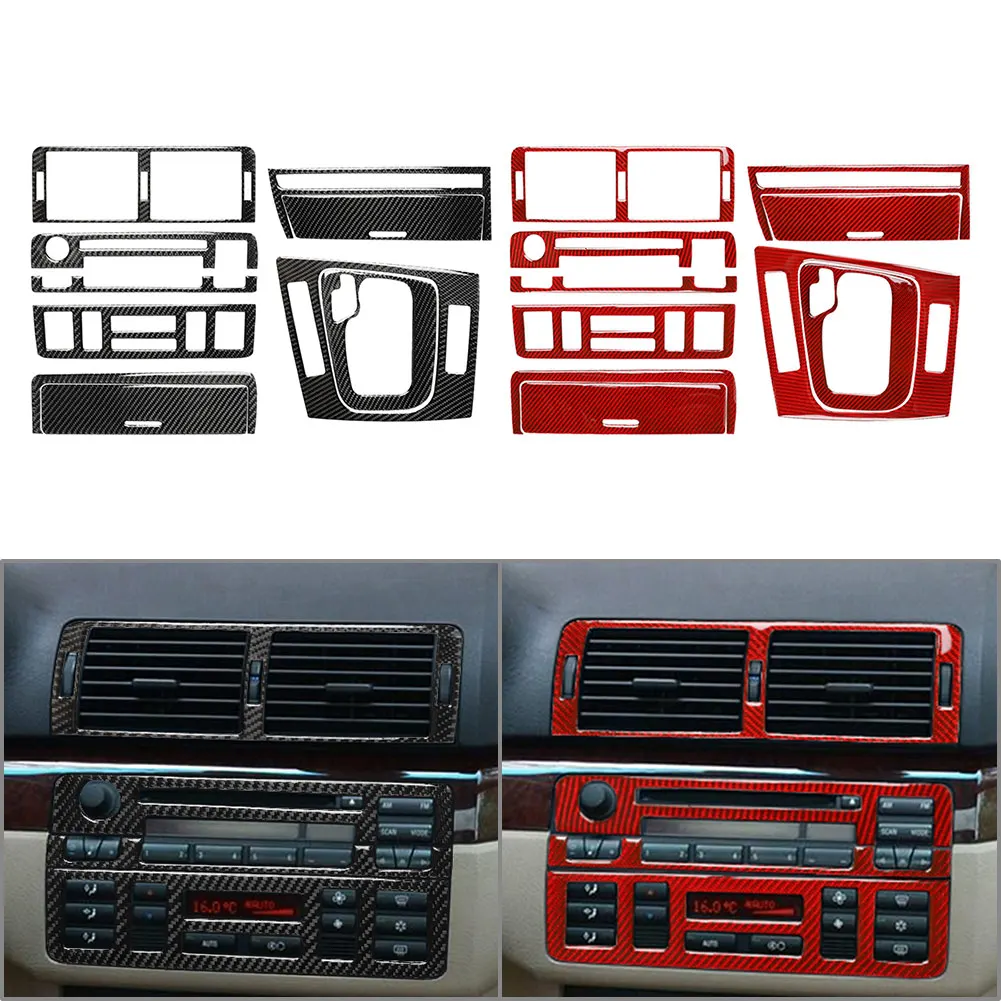 LHD Car Carbon Fiber Pattern Interior Central Console Cover Trim For BMW 3Series E46 1998-2005 Black/Red 10Pcs/Set
