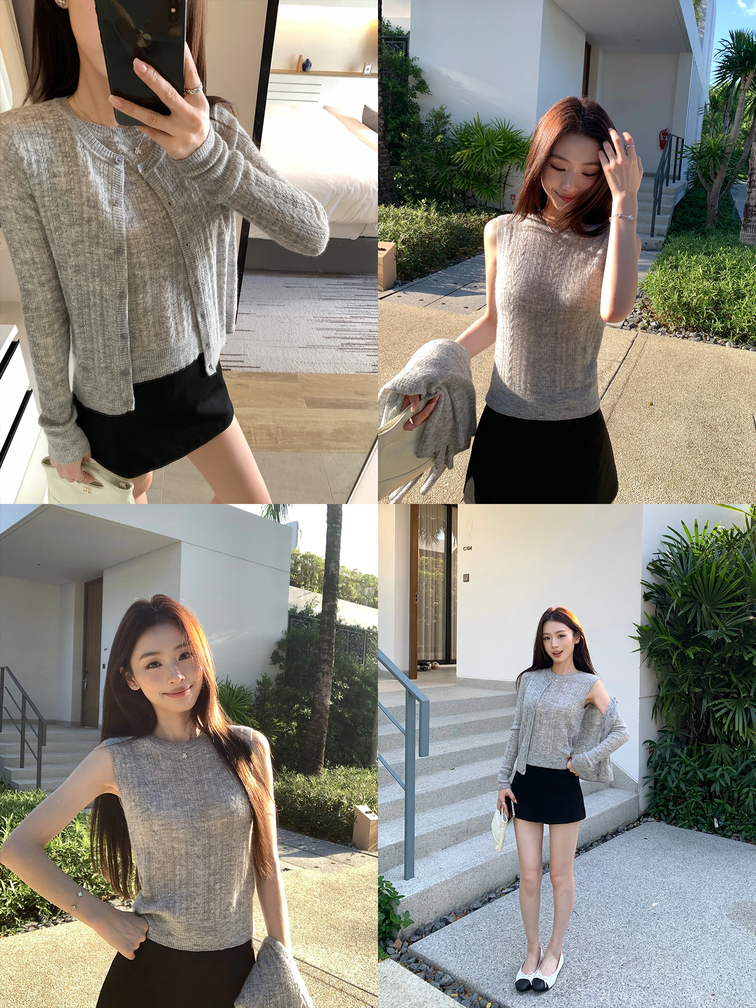 

Pusumede Long Sve Knitted Open Cardigan Women's Vest Hollow out Twist Flower Design Thin Sle Two Piece Set Top