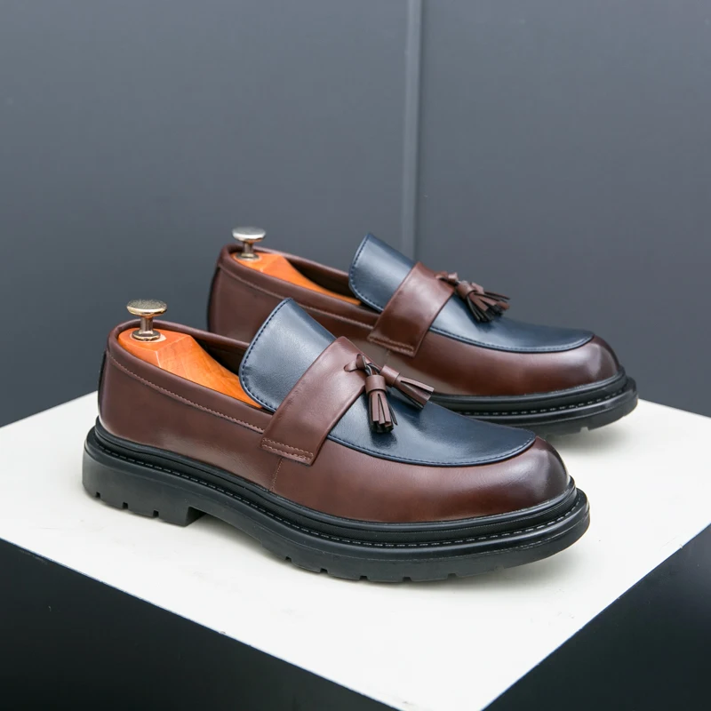 

Men Retro Tassel Shoes Men Thick Soled Versatile Fashionable Small Leather Shoes Men One Foot Business Office Shoes Size 38-46