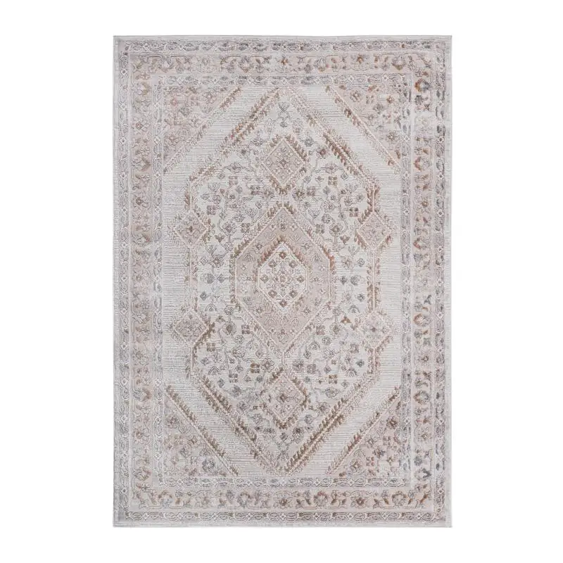 Stylish and Stain Resistant 8X10 Area Rug in Cream/Ivory with Border for Living Room, Bedroom, Dining Room, and Home Office