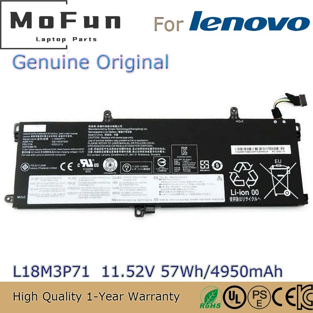 

Brand New Original L18M3P71 11.52V 57Wh Laptop Battery for Lenovo ThinkPad T590 P53S T15 P15s 1st Gen Series L18L3P71