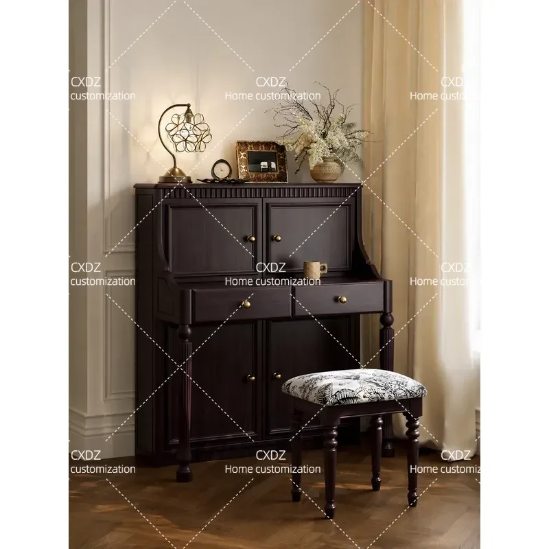 American Retro Solid Wood Piano Dresser French Medieval Style Makeup Table for Small Apartment Master Bedroom Furniture