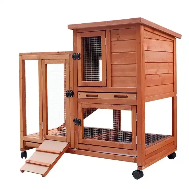 Wooden Indoor Outdoor Bunny Hutch Rabbit Cage on Wheels Guinea Pig Pet House for Small to Medium Animals Waterproof