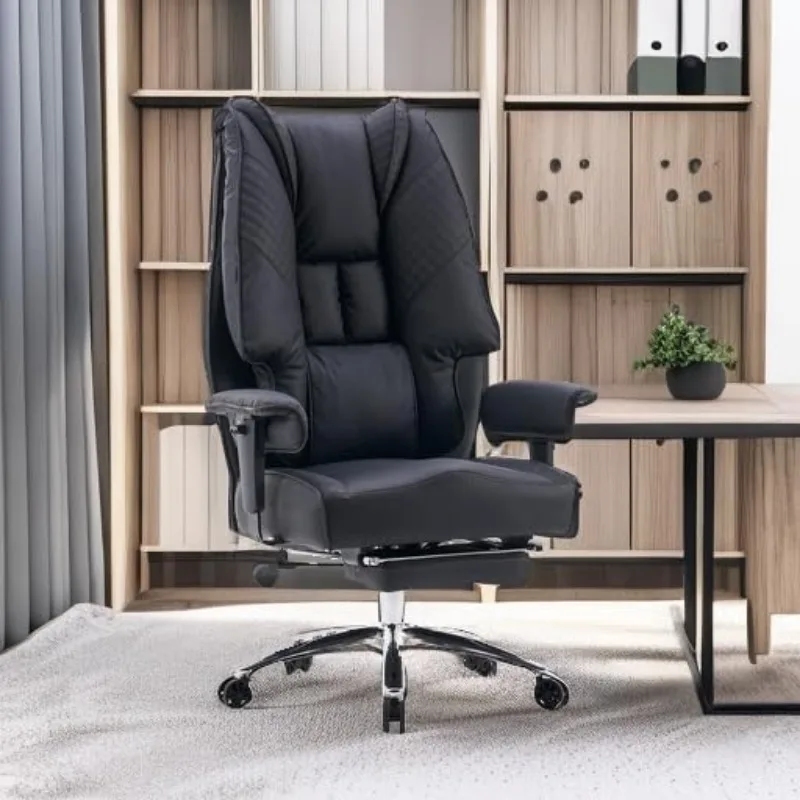 Silla de oficina grande y alta, sillón ejecutivo de cuero con respaldo alto y reposapiés