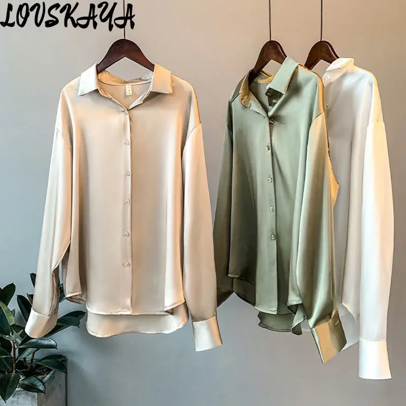 Vielseitige drapieren Retro Hong Kong Stil Shirt Top lang ärmel ige Satin Shirt weibliche Design Sinn Nische Frühling neuen Stil