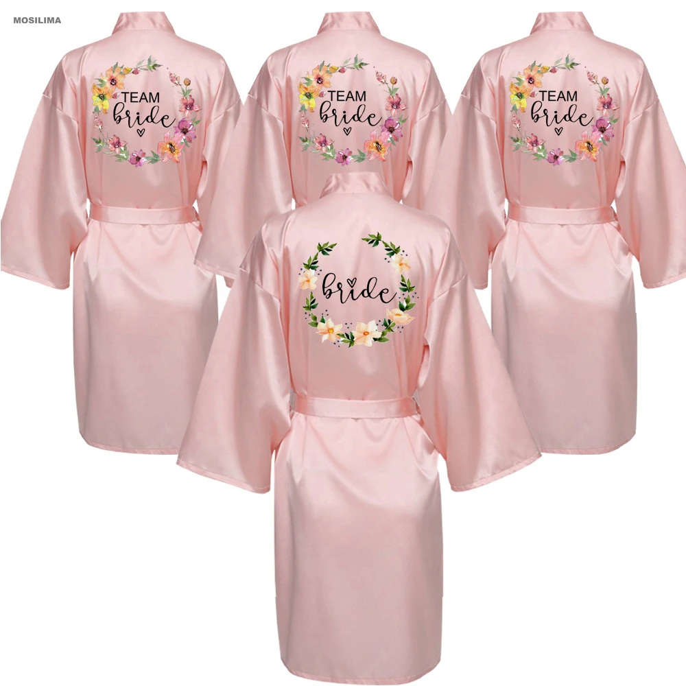 

Wedding Party Team Bride Robe Kimono Satin Pajamas Bridesmaid Bathrobe SP069