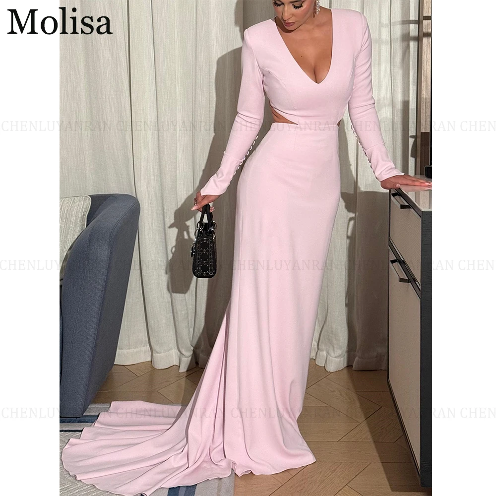 MOLISA Pink Sexy Formal Occasion Dresses 2025 New Customized Pleated Mermaid V-Neck Backless Long Party Prom Dress Evening Gowns