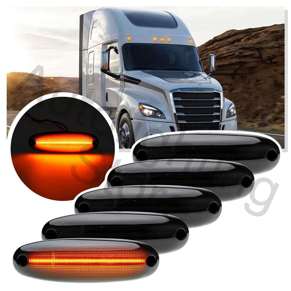 

5PCS For 2008-2016 Freightliner Argosy Cascadia LED Top Clearance Marker front Cab Roof Lamps Housing replacement Cab Roof Bulbs