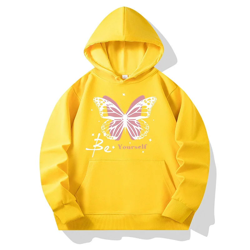 Sweat-shirt pour femme en laine automne/hiver - Ensemble sweat-shirt à capuche à manches longues imprimé papillon "Be Yourself"
