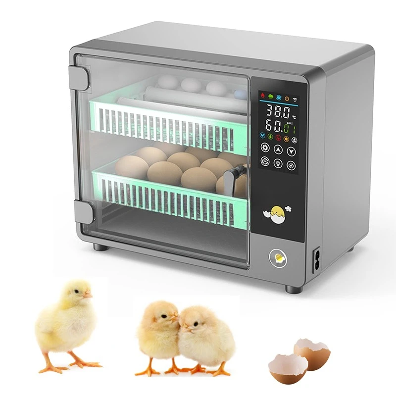 

Factory direct sales Mini 24 capacity automatic rolling egg incubator dual power supply chicken, duck and goose