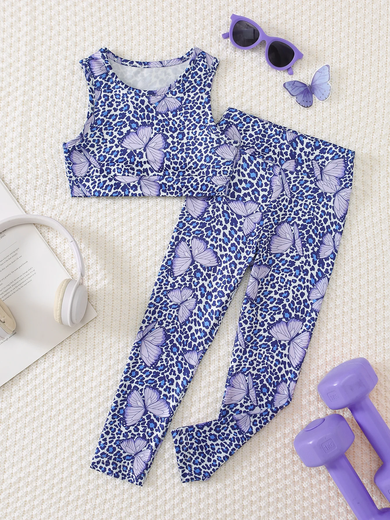 YZ002 Girls Sports Cycling Two-Piece Set Running Yoga Outfit Combo