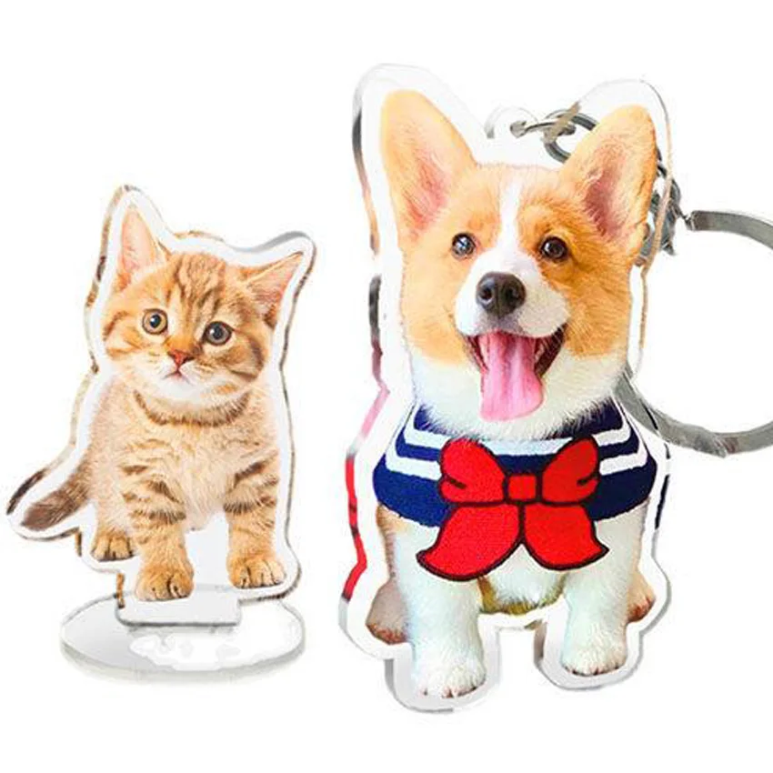 Personalized Anime Pet Keychains Custom Cartoon Key Chain Photo Customized Charms Hologram Clear Acrylic Keychains for Gifts