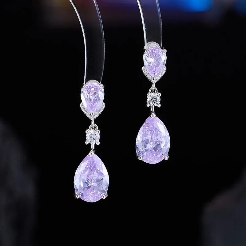 

Light Luxury Drop-Shaped Zircon Earrings S925 Silver Needle Long Earrings for Dress Banquet Elegant Temperament Jewelry LYX627