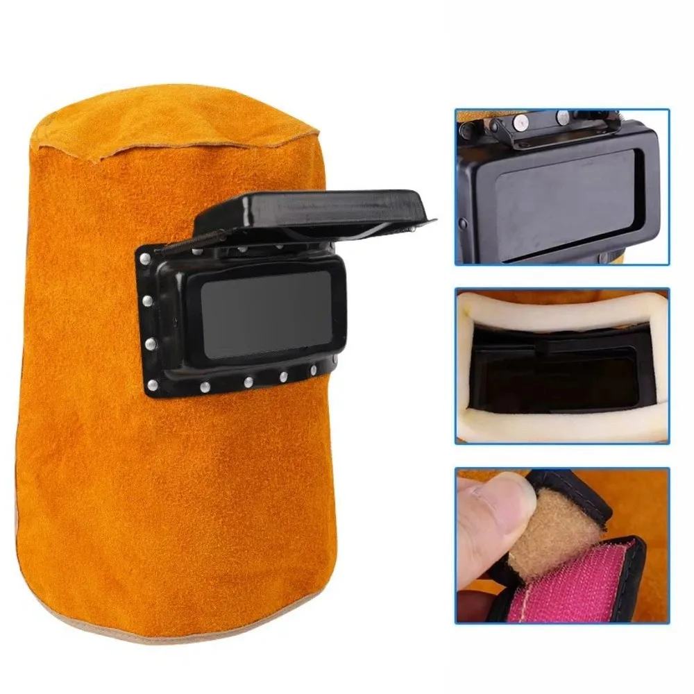 قناع خوذة لحام بعدسة مفتوحة قابلة للطي، غطاء لحام جلدي مريح ومسامي، قناع حماية لحام متين مقاوم للهب #1