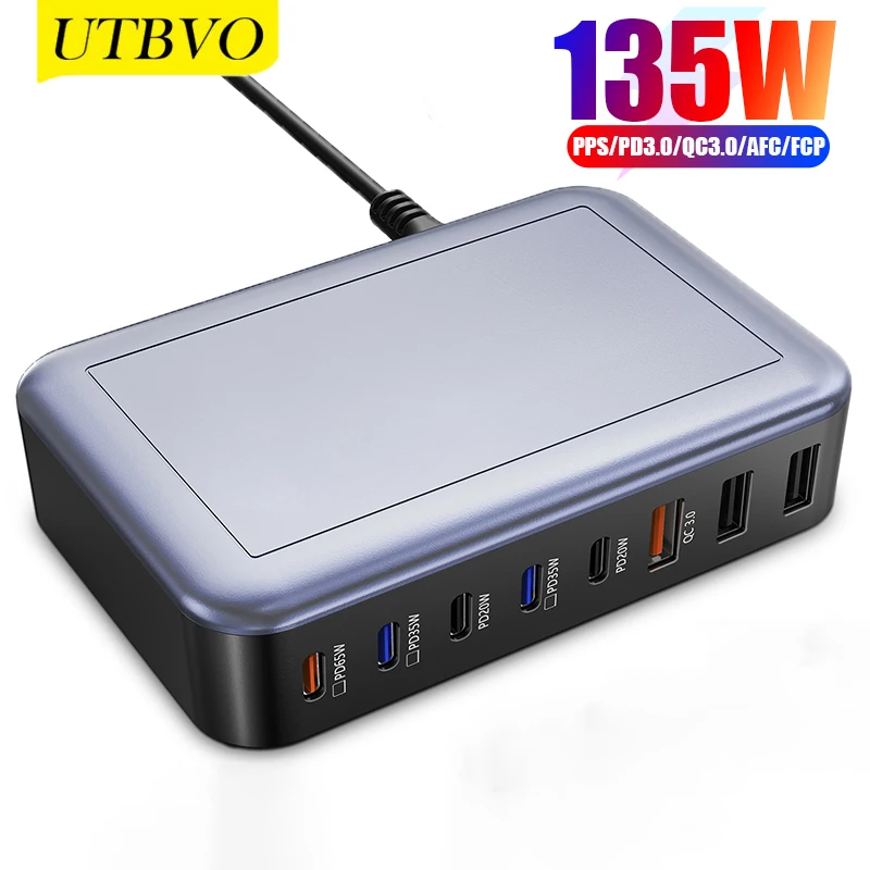 

UTBVO GaN 135W Fast Charger 8-Port USB C Charging Power Station with 65W 35W PD3.0, 18W QC3.0 for MacBook Pro iPhone 14 Samsung