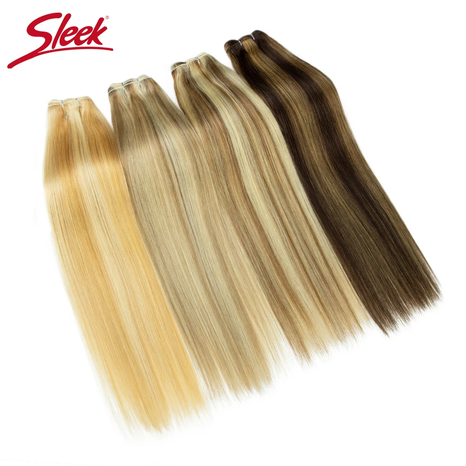 Sleek Peruvian Straight Human Hair Double Drawn Natural Human Hair Weave Bundles Highligh P4/27 P6/613 Remy Human Hair Bundle