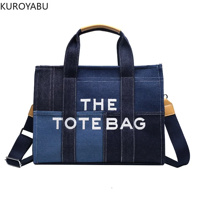 Y2k Denim Tote Bag Fashion Patchwork Designer Letters Women Handbags Luxury Shoulder Crossbody Bags Casual Large Capacity Purses