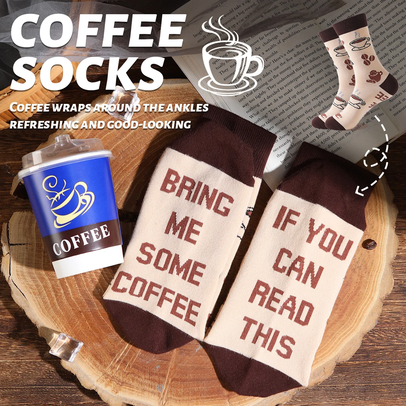

1 Pair of Mid-Calf Men's Socks, Suitable for Both Men and Women, Novel and Fun, Colorful Coffee Cup Gift Box Socks, European and American Fashion Trend Style, Comfortable and Breathable, Party Casual Novelty Gift, Valentine's Day, Christmas, Santa Claus, 