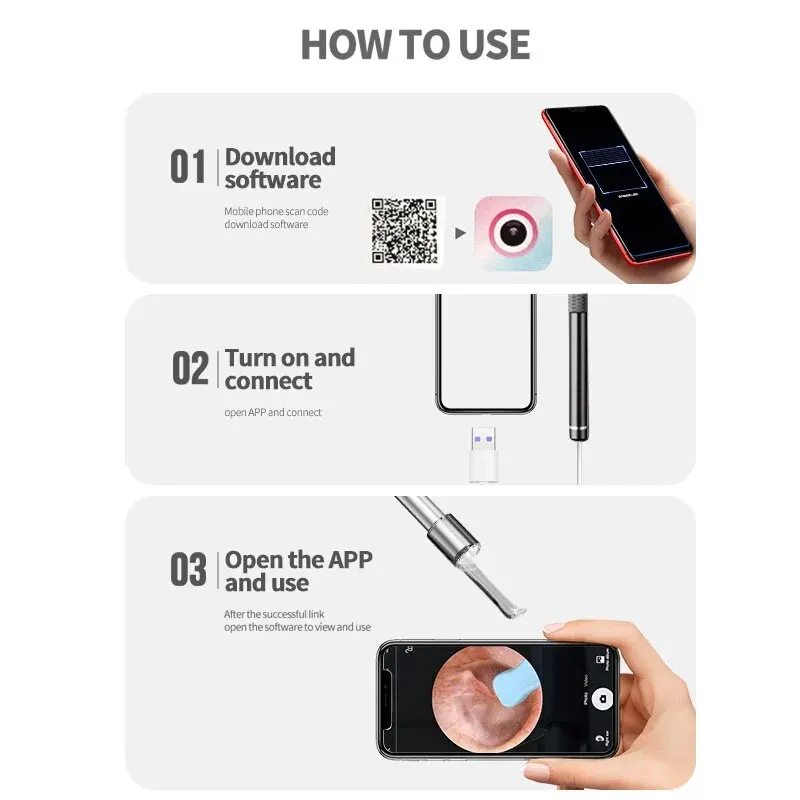 5.5MM HD Visual Ear Endoscope 3 in 1 USB Otoscope Ear Wax Removal HD Endoscope Mini Camera Otoscope Health Care For PC Android