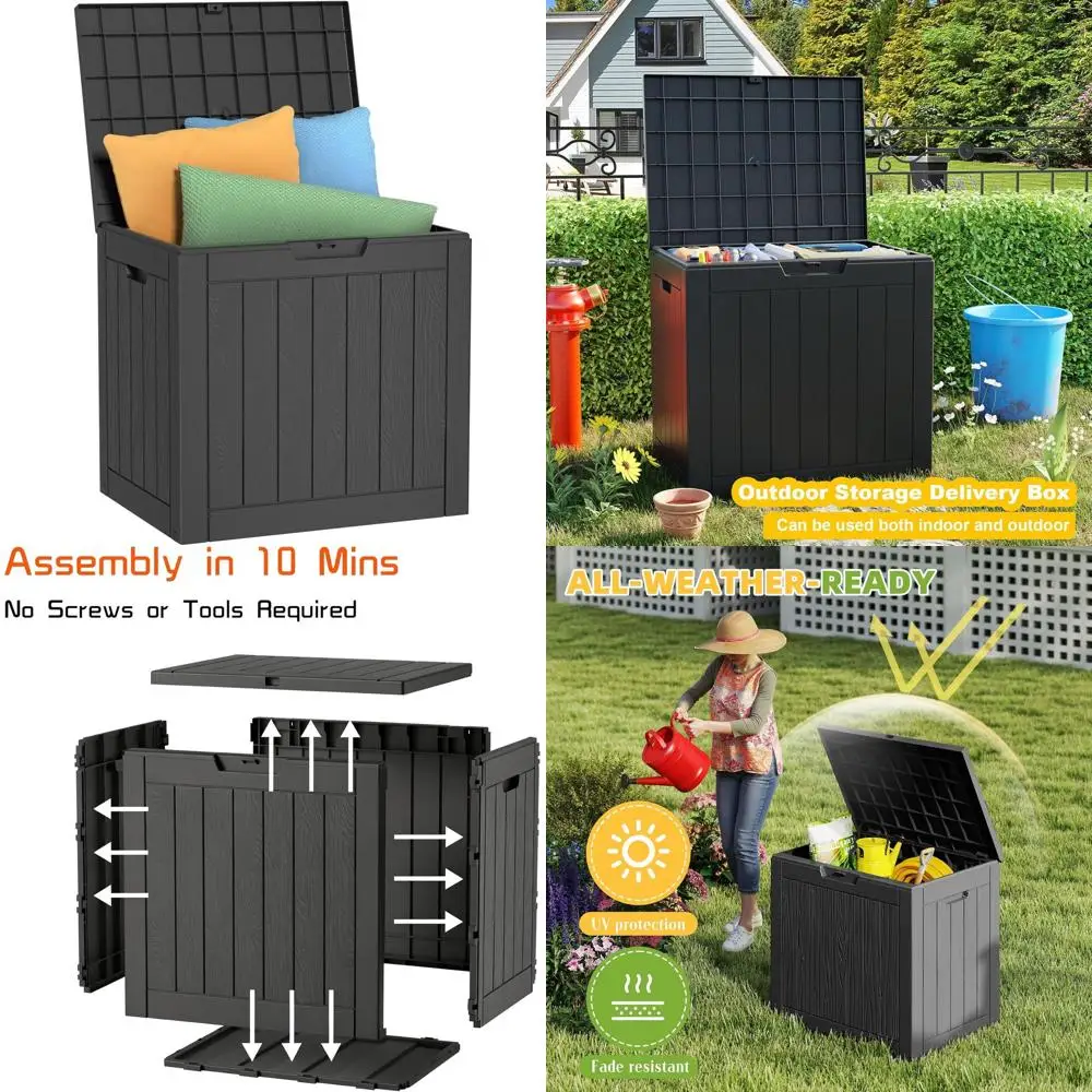 

Ящик для хранения из полимерной смолы на 30 галлонов с замком, водонепроницаемый, для уличной мебели и садового инвентаря, черный