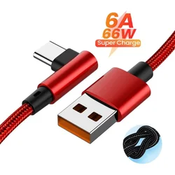 6A Type C Cable 66W 90 Degree Elbow Super Fast Charging for iPhone 16 Pro Xiaomi 15 Huawei P60 Nova 11 USB C Game Charging Cable