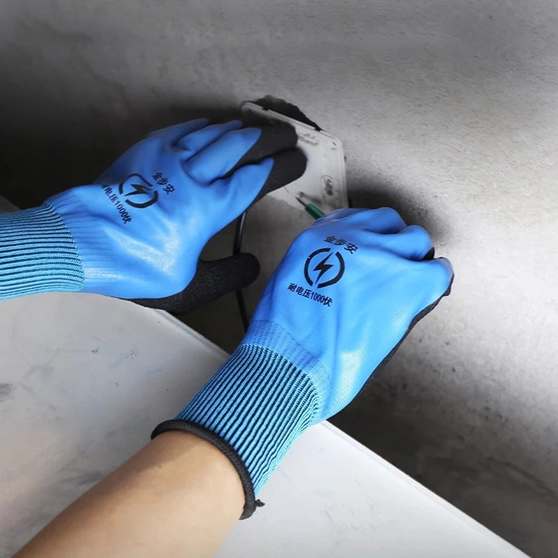 One Pair of 1000V Tolerant High Elastic Blue Safety Gloves for Electricians image 5