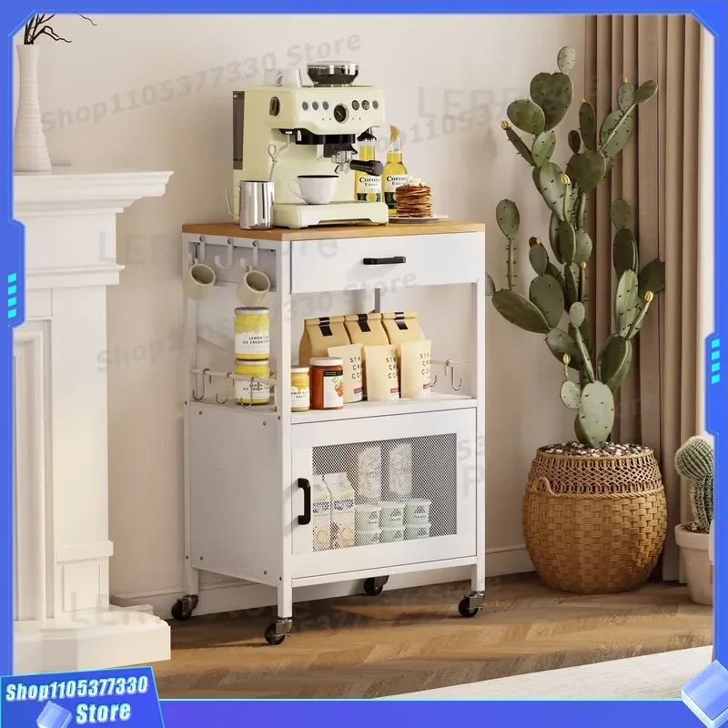 Removable Kitchen Storage Cart With Drawers Microwave Oven Rack Coffee Station With Hooks For Dining Room Cabinet Organizer