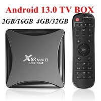 Android 13.0 TV Box X88 Mini 13 RK3528 Quad Core 2G/16G 4G/32G 2.4G 5G Dual WIFI H.265 8K UHD Youtube Smart Media Player