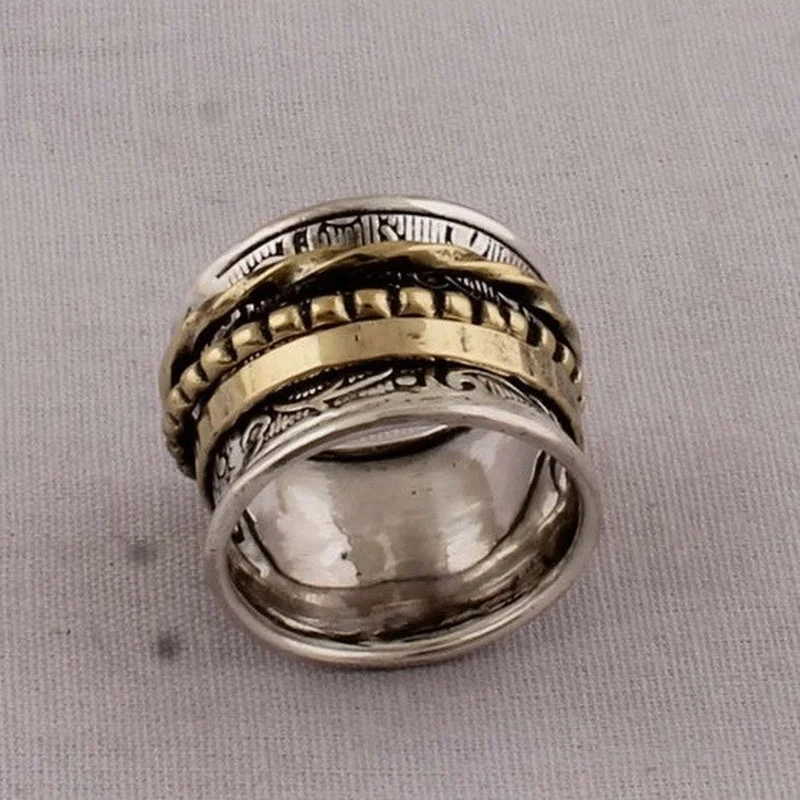 Vintage Antique  Silver Meditation Statement Spinner Ring Jewelry