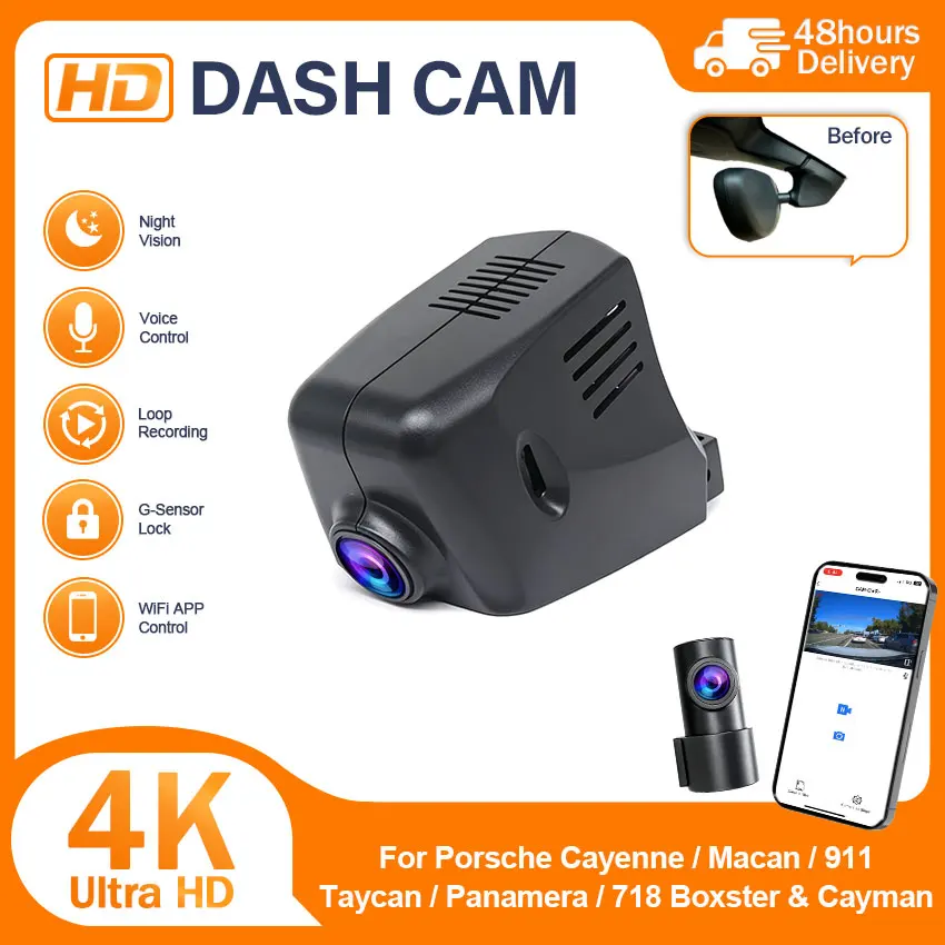 Car DVR Dashcam Camera Video Recorder 4K For Porsche Cayenne/Macan/911/Taycan/Panamera/718 Boxster & Cayman