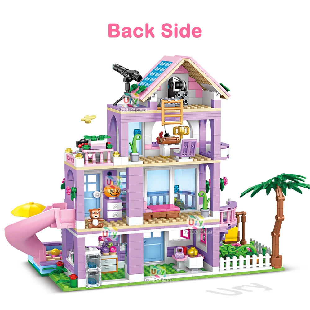 Friends City House Summer Holiday Slide Pool Villa Apartment MOC Building Blocks Set Figure DIY Toys for Kid Girl Christmas Gift